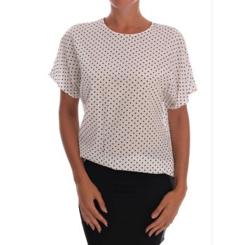 Short Sleeve Silk Blouse with Polka Dots and Logo Details 40 IT Women