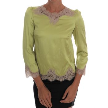 Green Silk Stretch Floral Lace Blouse 38 IT Women