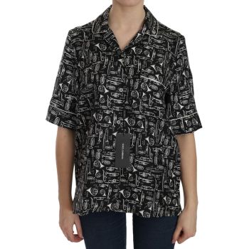 Musical Instrument Print Collared Top 40 IT Women