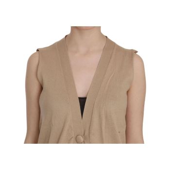 Gorgeous Brown Cotton Sleeveless Cardigan Top with Logo Details 42 IT Women