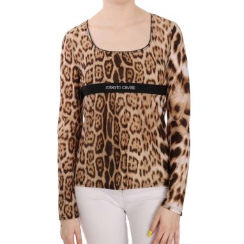 Roberto Cavalli Long Sleeve Round Neck Leopard Top 46 IT Women