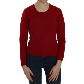 MILA SCHON Women's Red Round Neck Pullover Cashmere Sweater - M