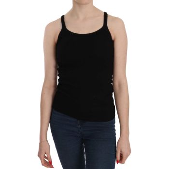 Sleeveless Black Cotton Blouse with Spaghetti Straps 42 IT Women