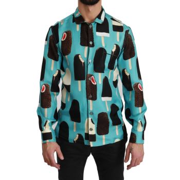 Exclusive Dolce & Gabbana Silk Shirt with Ice Cream Print 37 IT Men