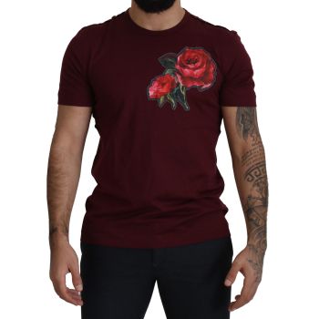 Gorgeous Dolce & Gabbana T-shirt with Bordeaux Roses Motif Print 50 IT Men