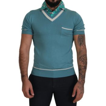 Dolce & Gabbana Silk Polo T-shirt with Sailor Boat Collar Print 46 IT Men