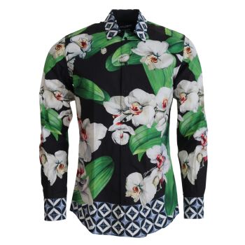 100% Authentic Dolce & Gabbana Black Floral Dress Shirt 40 IT Men