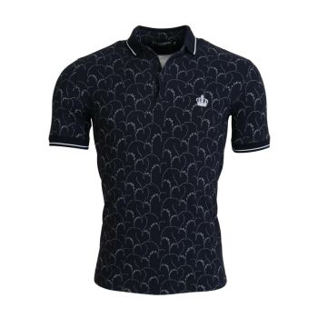 Authentic Dolce & Gabbana Polo Collared T-Shirt Blue Crown Embroidery 44 IT Men