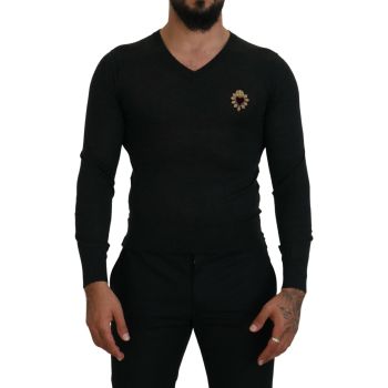 Stunning Dolce & Gabbana V-Neck Sweater with Heart Embroidery 44 IT Men