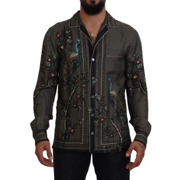 Regular Fit Ostrich Print Silk Shirt with Logo Details S Men