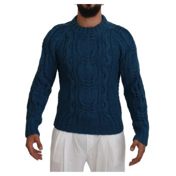 Blue Crewneck Pullover Sweater with Logo Details 48 IT Men