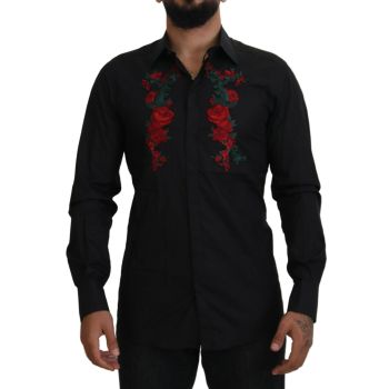 GOLD Long Sleeve Shirt with Floral Embroidery by Dolce & Gabbana 38 IT Men