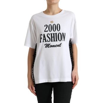 Dolce & Gabbana Women's White Slogan Print Lacing Detailed T-shirt - 36 IT