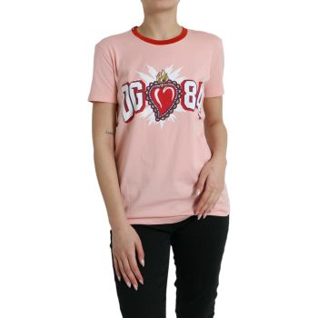 Dolce & Gabbana Women's Pink Sacred Heart Cotton Crew Neck T-shirt - 44 IT