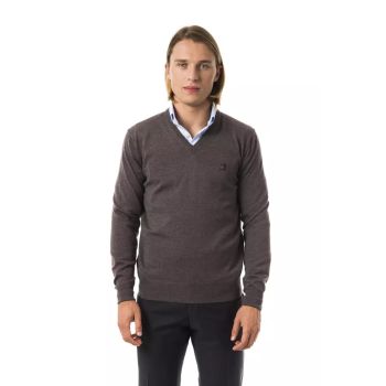 Embroidered V-neck Sweater in Extrafine Merino Wool L Men