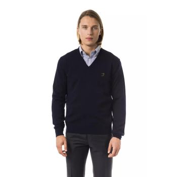 Embroidered V-neck Sweater in Extrafine Merino Wool XS Men