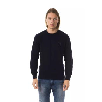 Embroidered Crew Neck Sweater in Extrafine Wool Merinos Fabric S Men