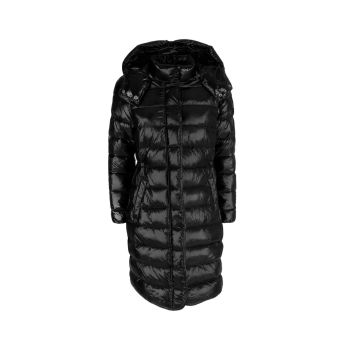 Womens Long Down Jacket with Hood and Button Closure M Women