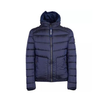 Blue Metallic Hooded Jacket with Zip Closure and Removable Vest L Men