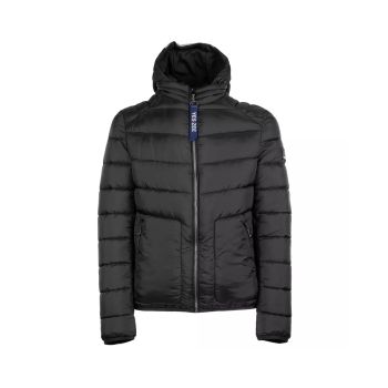 Mens Black Hooded Jacket with Zip Closure and Removable Internal Vest L Men