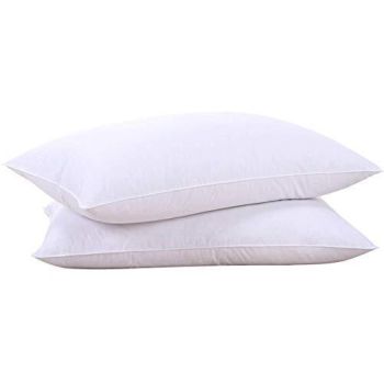 Puredown Goose Down and Feather Pillow Inserts for Sleeping, 100% Cotton Fabric Cover Bed Pillows, Set of 2, White, Queen Size