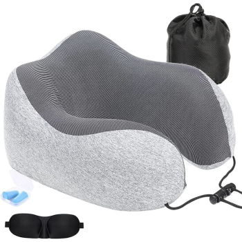 Pain Relief Memory Foam Neck Pillow for Travel in Car U Shape Travel Pillow Airplane with Eye Mask Set