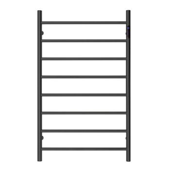 Premium Matte Black Heated Towel Rack with LED control- 8 Bars, Round Design, AU Standard, 1000x620mm Wide