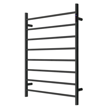 Premium Matte Black Heated Towel Rack with LED Control - 8 Bars, Round Design, AU Standard, 1000x850mm Wide