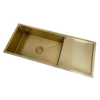 2024 Brushed brass gold single long bowl drainer stainless steel 304 kitchen sink