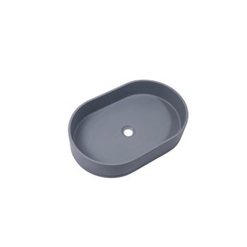 Ultra Modern Concrete Cement Wash Basin Counter Top Matte Dark Gray Oval Basin