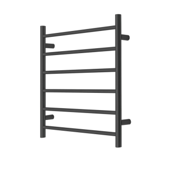 Premium Matte Black Heated Towel Rack - 6 Bars, Round Design, AU Standard, 650x620mm Wide