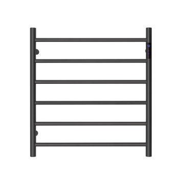 Premium Matte Black Heated Towel Rack with LED control- 6 Bars, Round Design, AU Standard, 650x620mm Wide