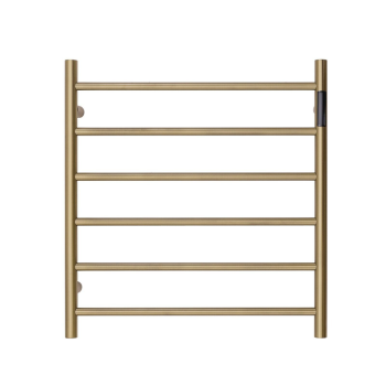 Premium Brushed Gold Heated Towel Rack with LED control- 6 Bars, Round Design, AU Standard, 650x620mm Wide