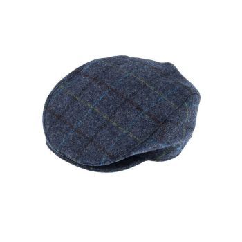 DENTS Abraham Moon Tweed Flat Cap Wool Ivy Hat Driving Cabbie Quilted 1-3038 - Blue - Medium