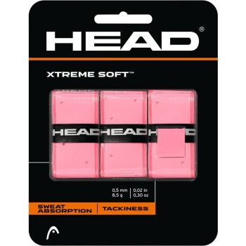 Pack of 3 HEAD XtremeSoft Overgrip Tennis Squash Over Grip Super Tacky Anti-Slip - Pink