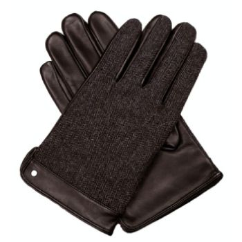 Dents Leather Wool Gloves Fleece Lined Warm  Mens Winter Herringbone - Brown - Brown - Small