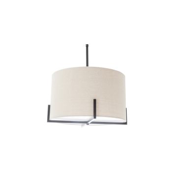 Modern Scandi Metal Hanging Pendant Lamp w/ Linen Shade Light - Matte Black