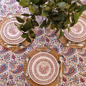 Kolka Indian Paisley Hand Made Block-Printed Tablecloth - Ruby