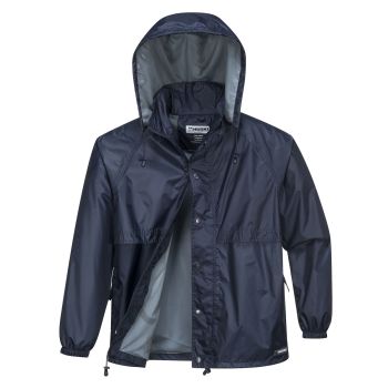 HUSKI STRATUS RAIN JACKET Waterproof Workwear Concealed Hood Windproof Packable - Navy Blue - M