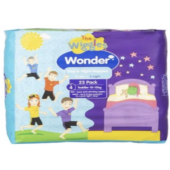 Wonder Pk23 the Wiggles Day & Night Nappies Toddler 10-15 Kg Size 4