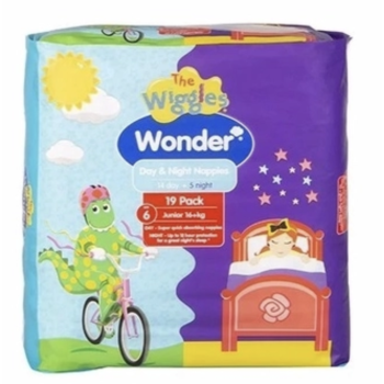 1 Pack 19pcs The Wiggles Wonder Nappies Day & Night Junior 16+kg - Size 6