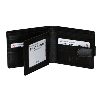 Futura Mens RFID Leather Fold Over Wallet - Black