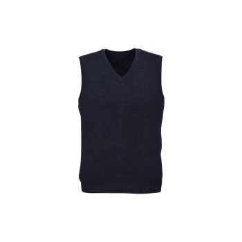 Mens Wool Blend V Neck Vest Sleeveless Double Knit  - Navy - 2X-Large