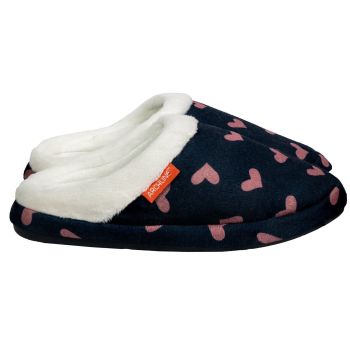 ARCHLINE Orthotic Slippers Slip On Scuffs Pain Relief Moccasins - Navy with Hearts - EUR 35 (Womens US 4)