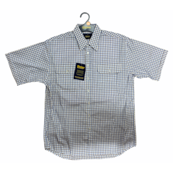 Bisley Mens Short Sleeve Check Shirt Checkered Cotton Blend Casual Business Work - Beige - M