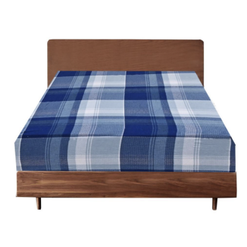 Queen Luxury 100% Cotton Flannelette Fitted Bed Sheet Flannel - Blue Check Print