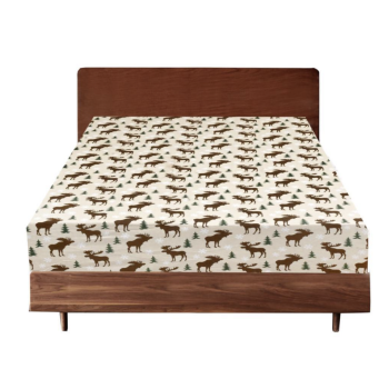 Queen 100% Cotton Flannelette Fitted Bed Sheet Authentic Flannel - Beige Reindeer