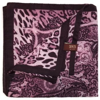 DENTS Ladies Animal Print & Paisley Scarf MADE IN ITALY Womens Warm Winter - Amethyst