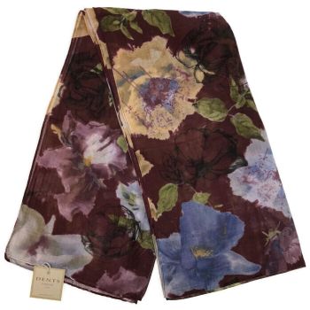 DENTS Bright Floral Printed Scarf Unlined Ladies Womens MADE IN ITALY New - Claret