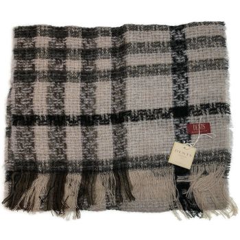 DENTS Check Open Weave Scarf Wool Blend Winter Warm MADE IN ITALY - Grey